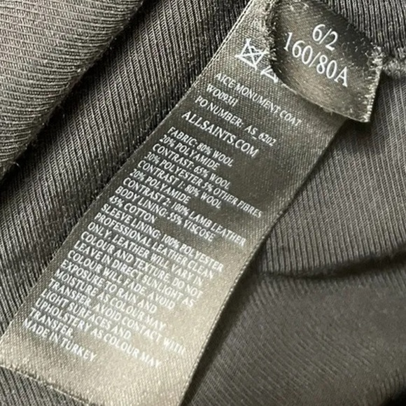 All Saints Hyde Monument Coat Black Wool Coat w/ Leather Sleeves size 2 - Picture 10 of 10